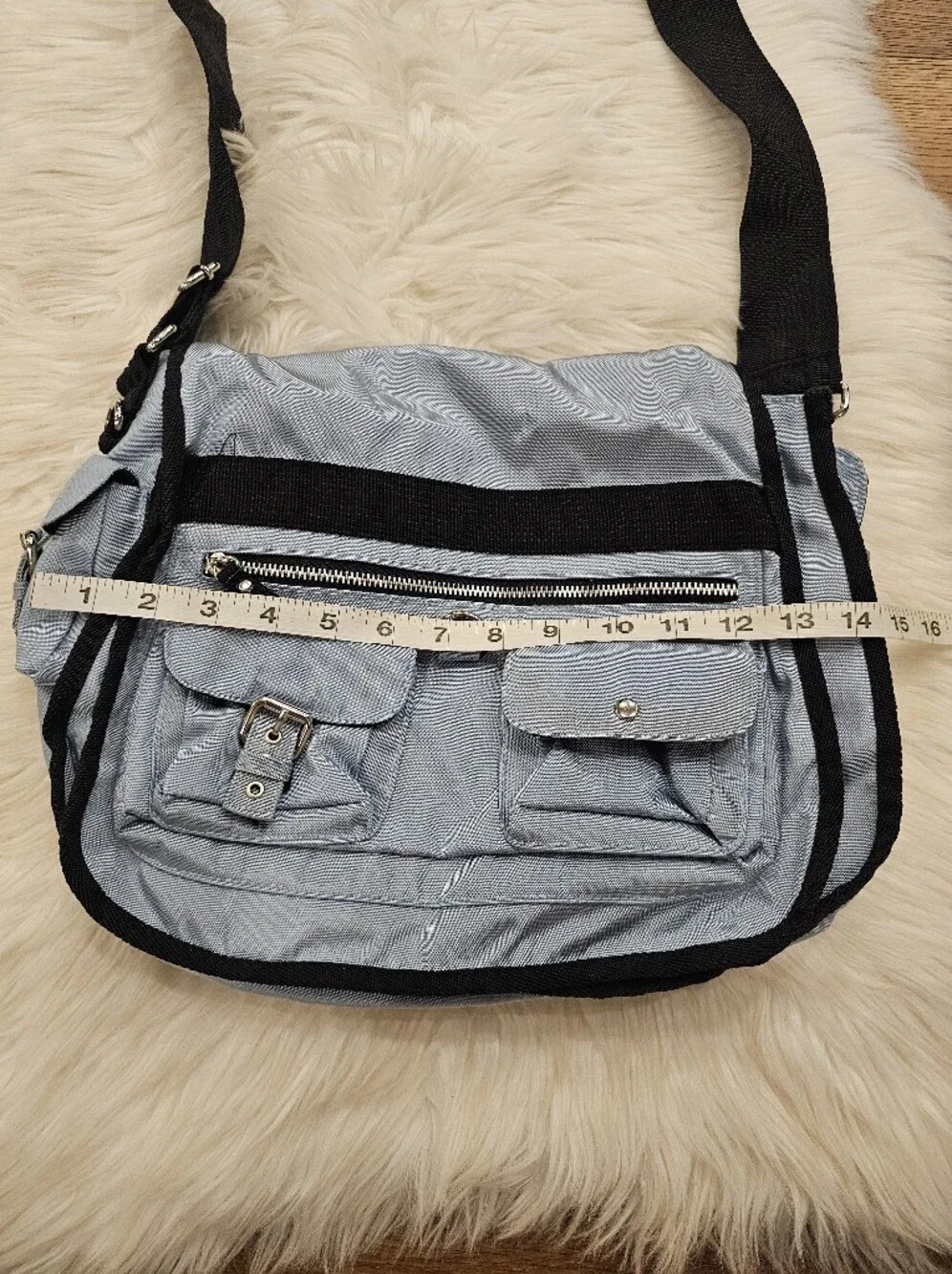 Vintage Old Navy Light Blue Crossbody Bag with Black Trim